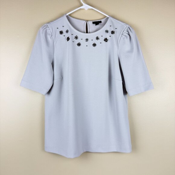 NWOT Ann Taylor Embellished Jewel-Neck Crepe Top - Picture 1 of 9